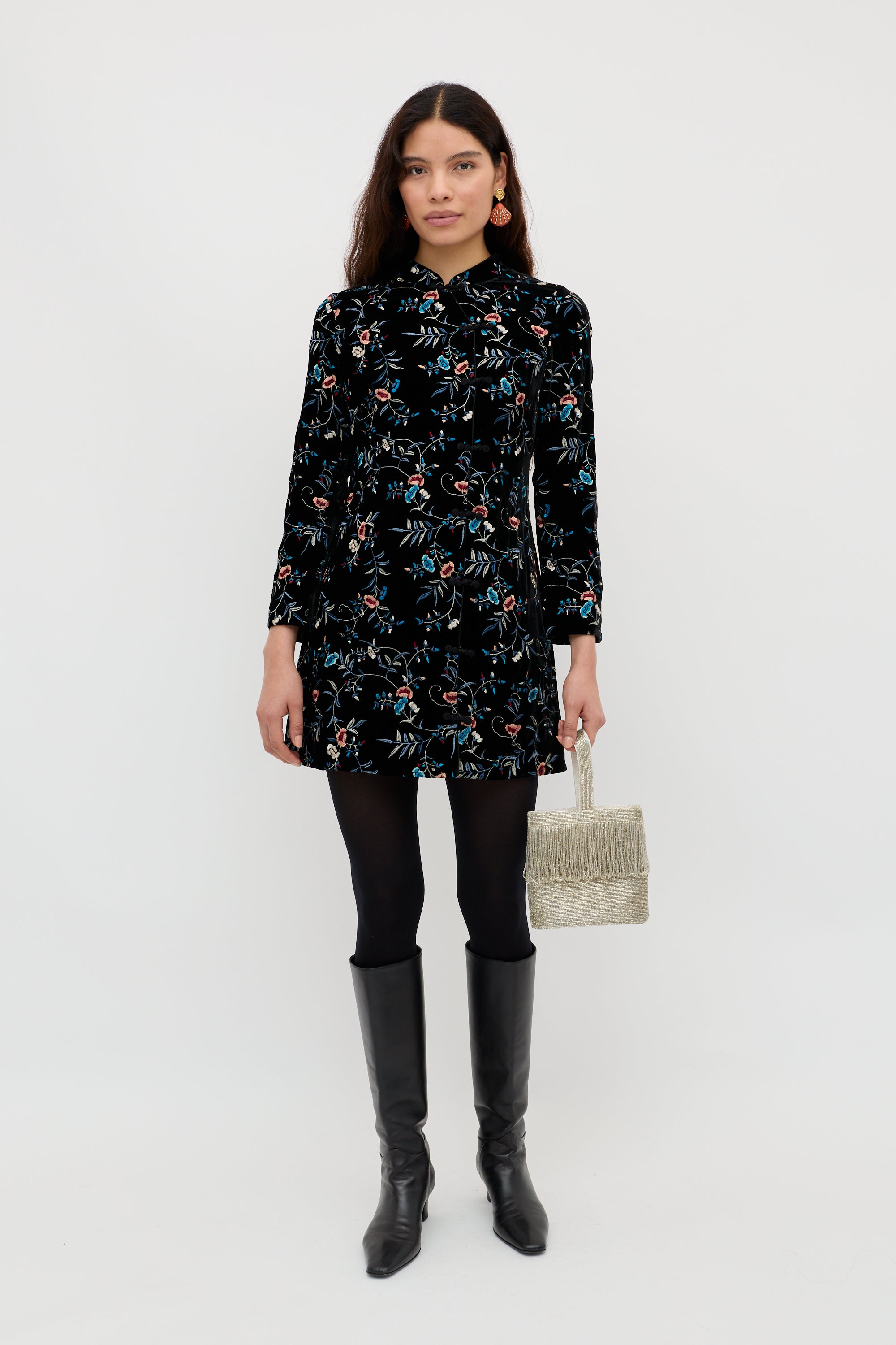 Delphina - Botanical Embroidery Black