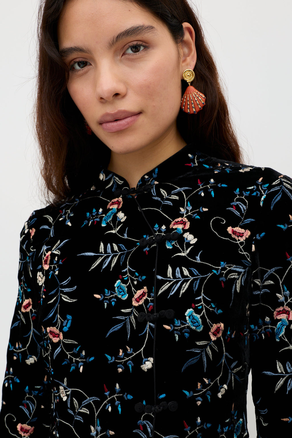 Delphina - Botanical Embroidery Black