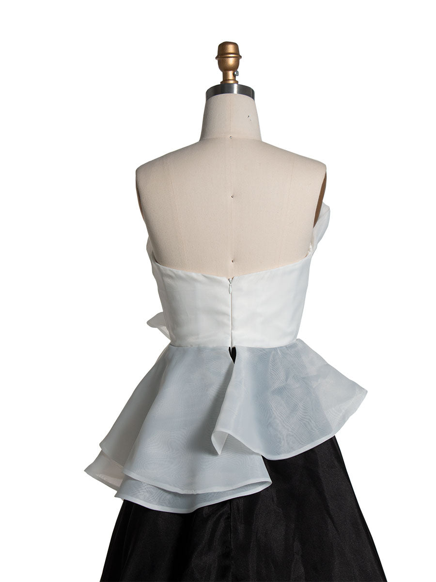 Elegant Off The Shoulder Black and White Ruffle Wedding Dresses YW240018