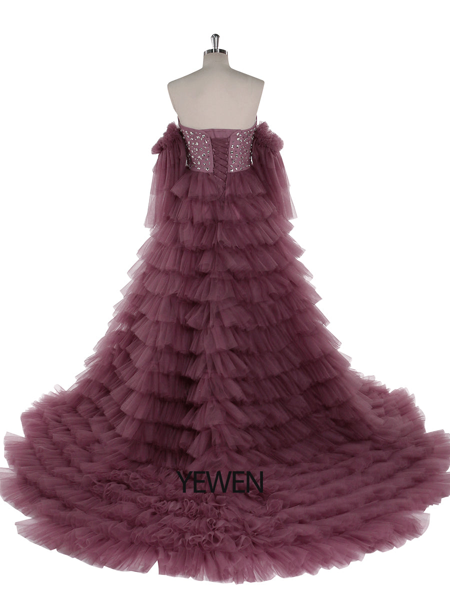 Crystal Beading Tulle Tiered Long Colorful Wedding Dress Photography Dresses YW220705