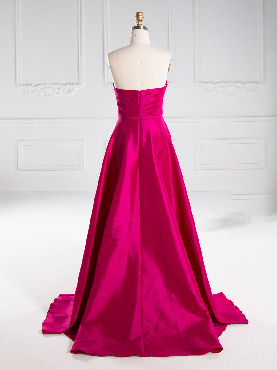 Rose Pink Mermaid Strapless Sweep Train Satin Prom Dresses YE3006