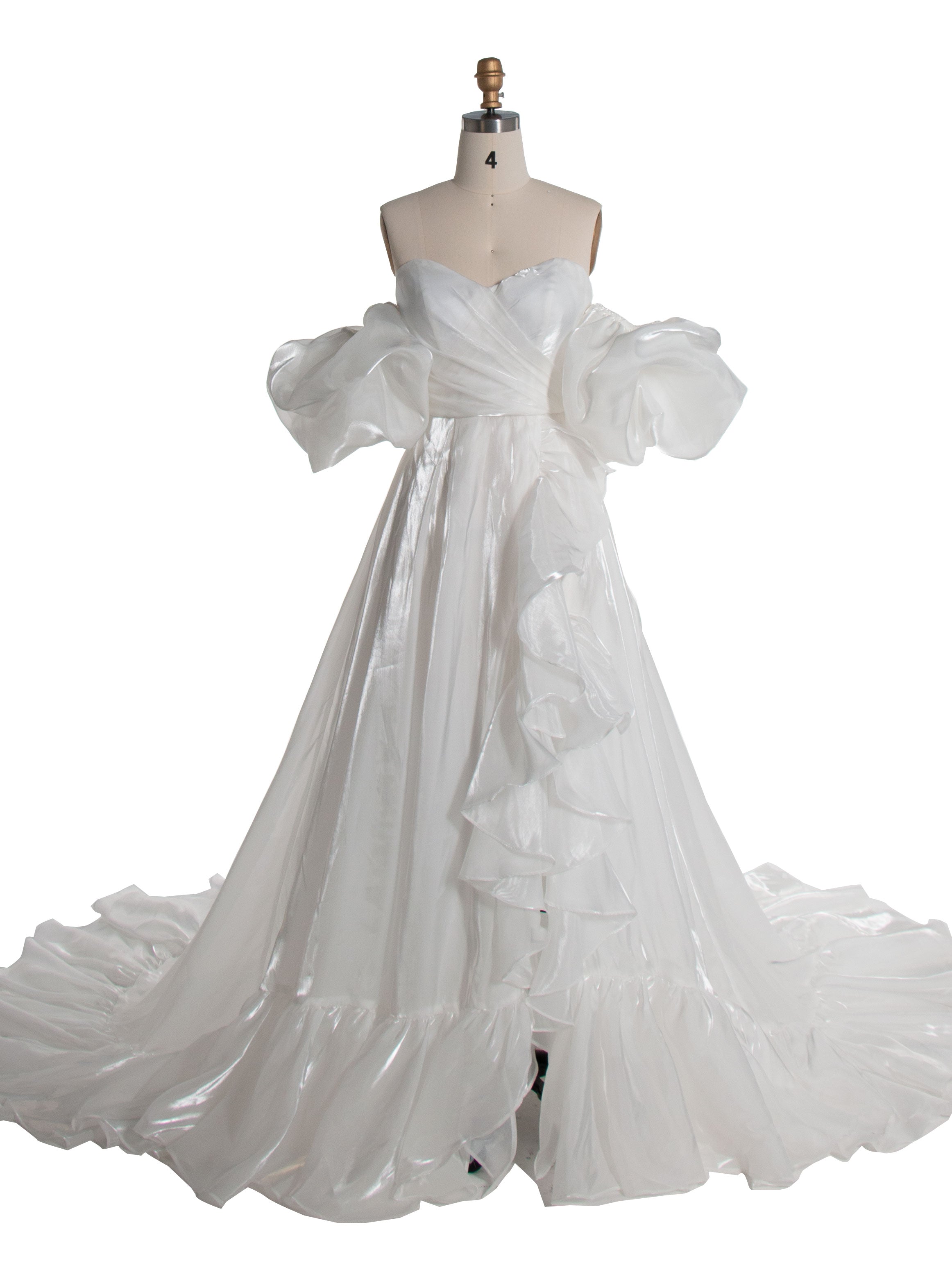 Detachable Short Puffy Sleeves Oragnza Holiday Dress Colored Weddng Dresses YW240081