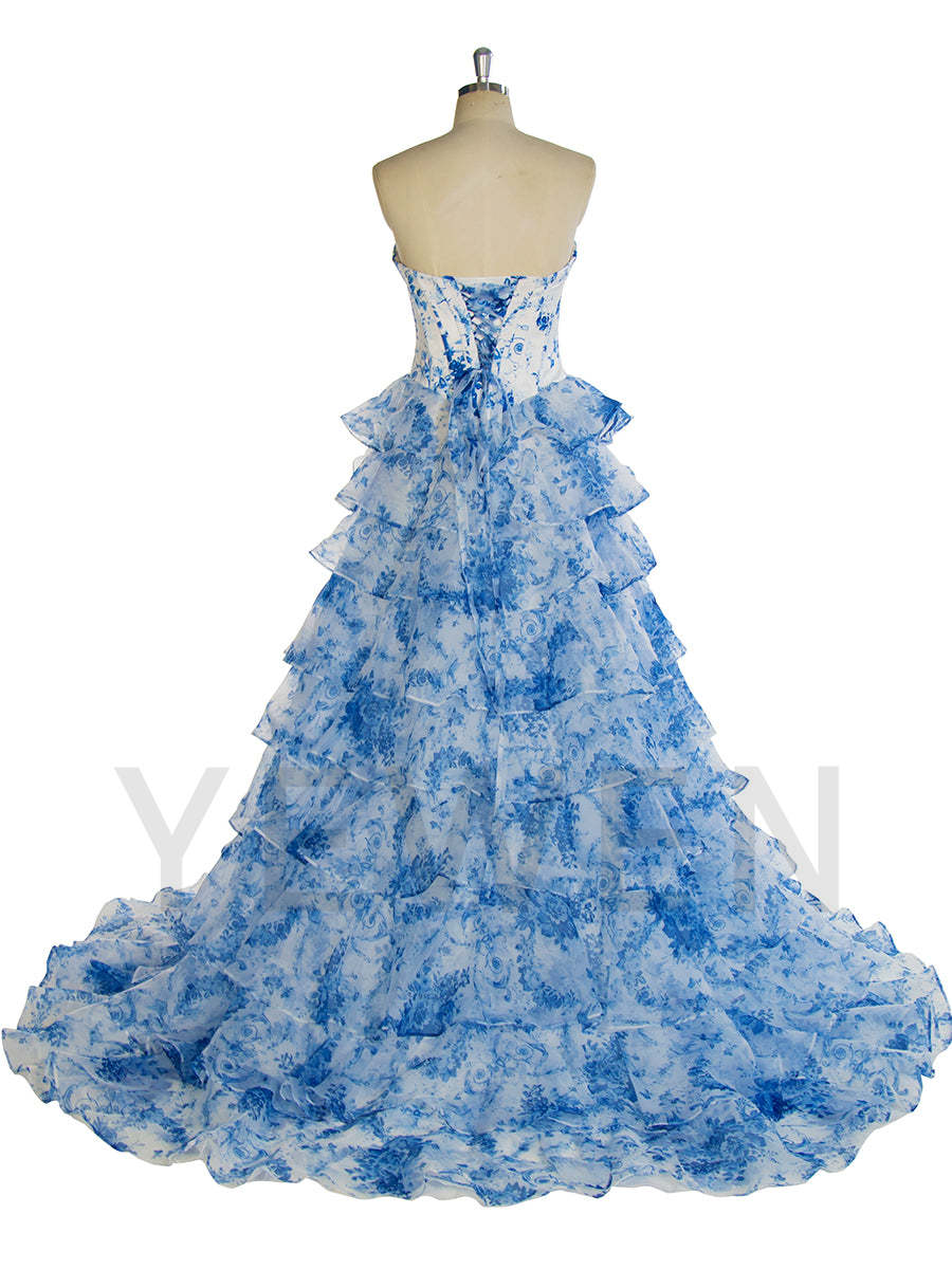 Gorgeous A Line Off The Shoulder Printed Long Prom Dress With Ruffles United Kingdom YW240048