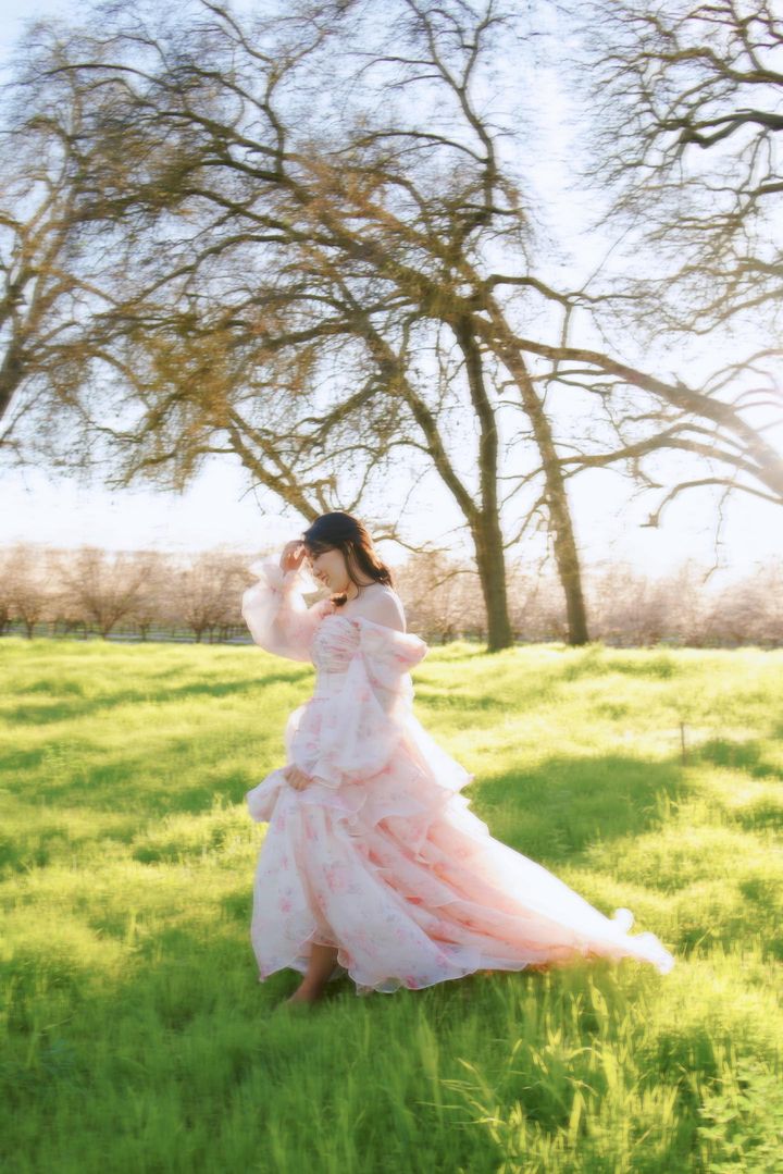 A Line Floor Length Printing Floral Prom Dress Photo Shoots Dress YW231125-2