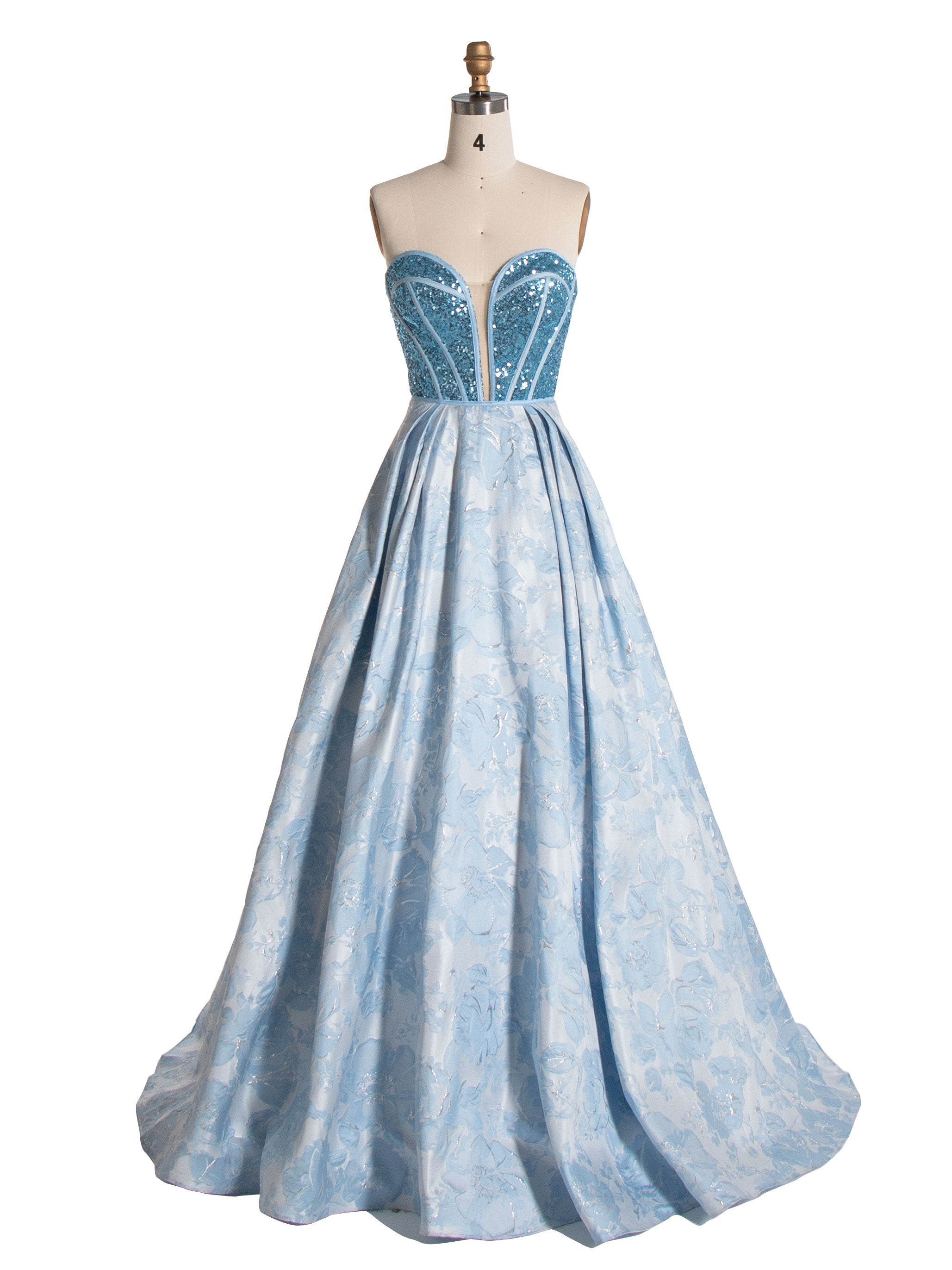 Elegant Sweetheart Blue Sequin Corset Top Jacquard Long Prom Dress YE3011