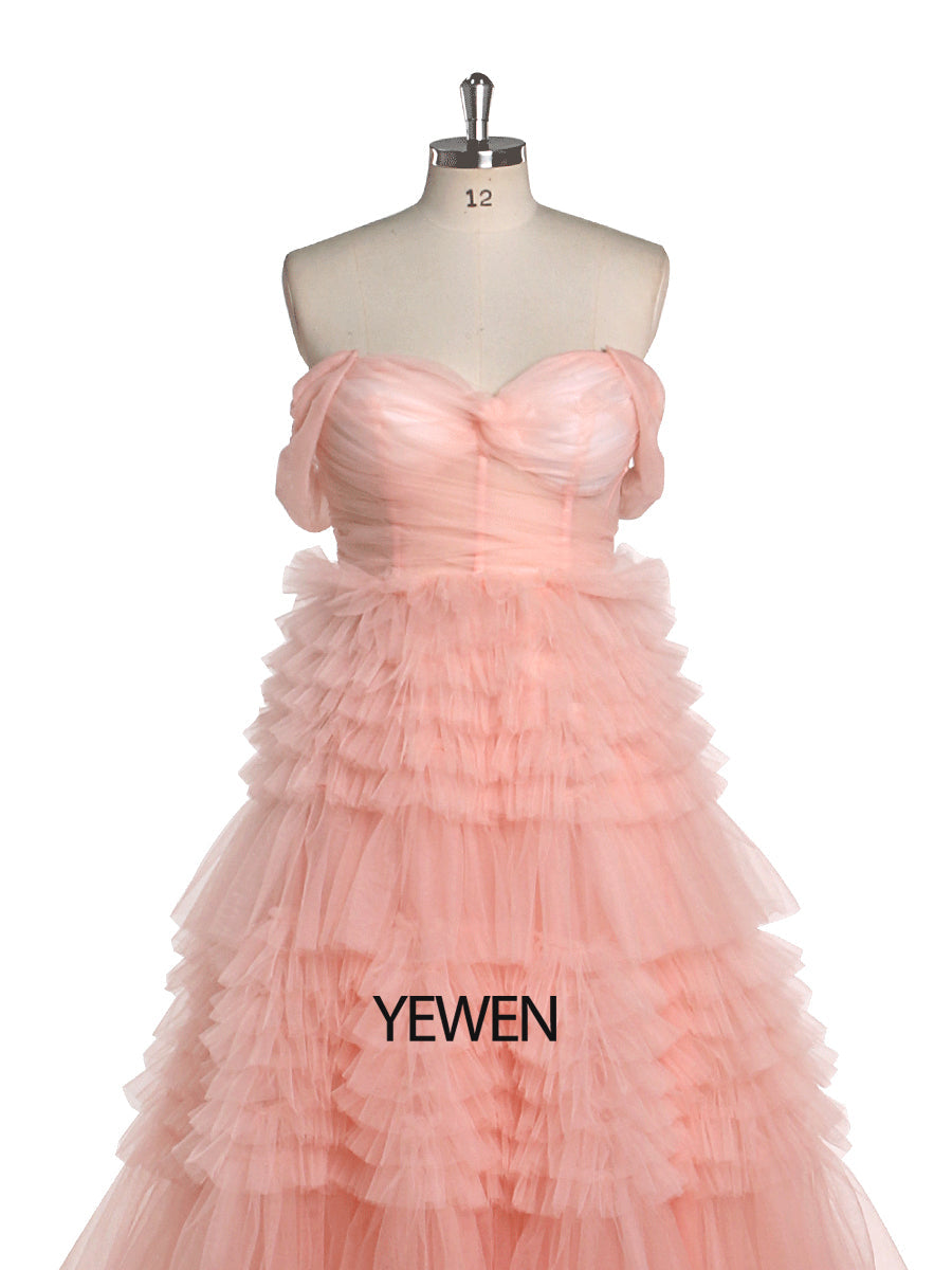 Tiered Tulle Prom Dress Long Elegant Off Shoulder Sweatheart Woman Photography Dresses YEWEN