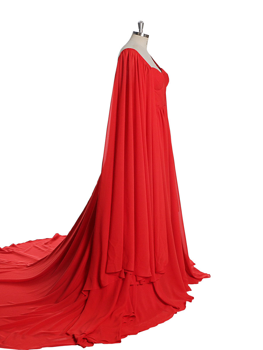 Sweetheart Neckline Bohemian Colored Wedding Dress Long Cape Sleeve Chiffon Photo Shoot Gowns YD211126