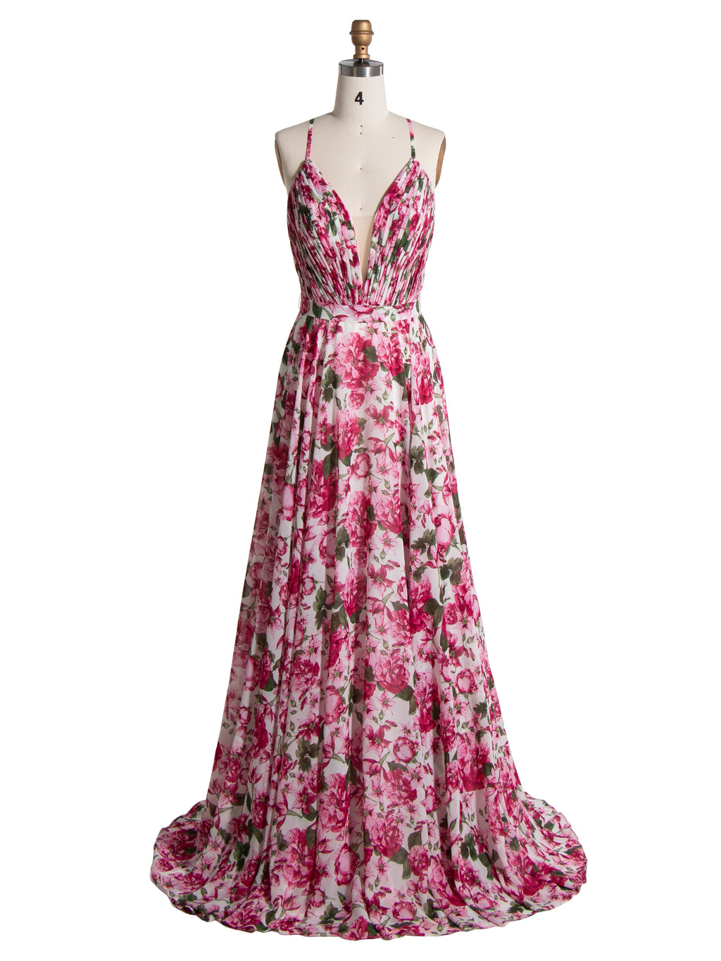 A Line V Neck Printed Prom Dresses Floor Length YE3003