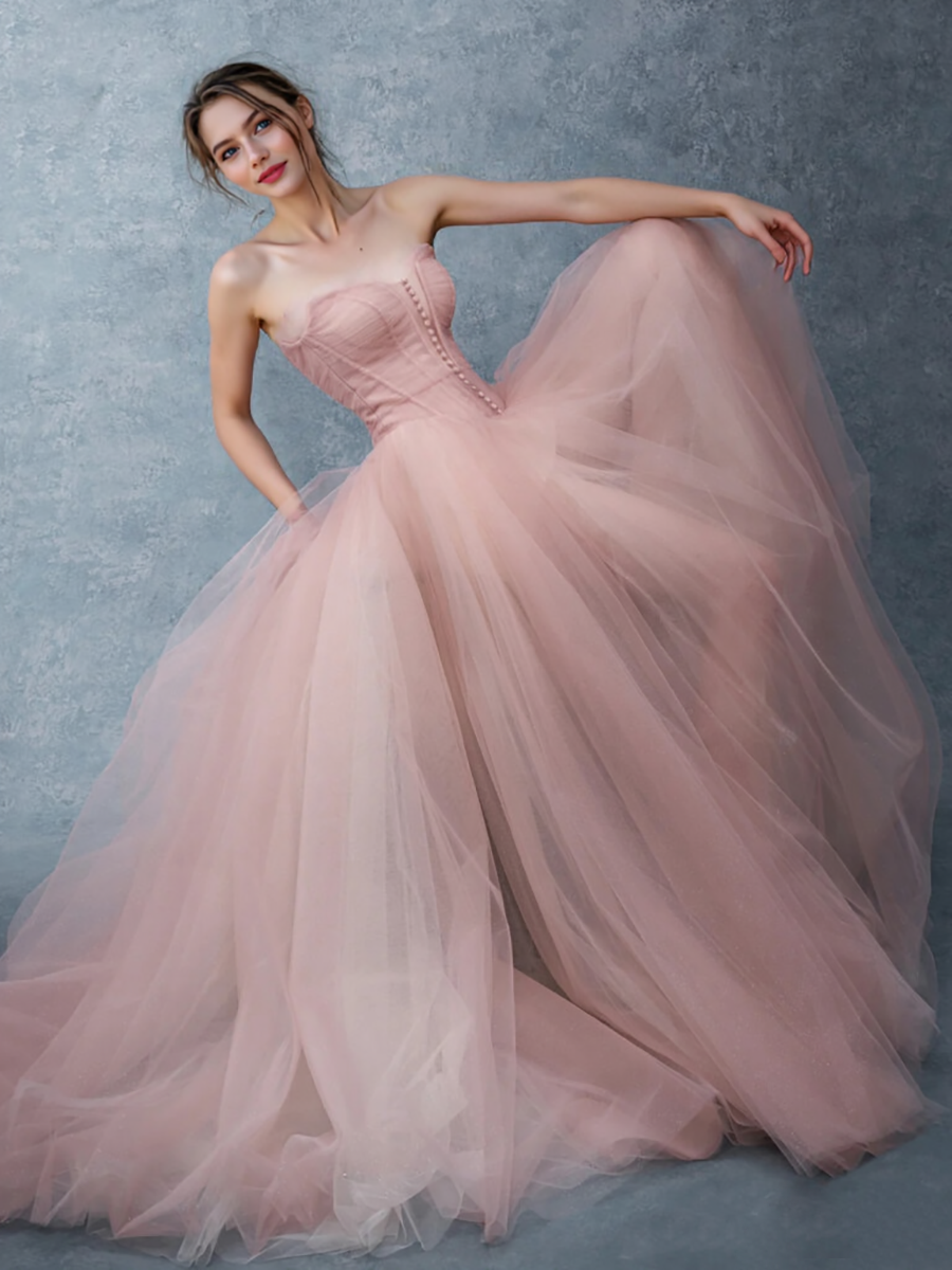 A Line Pink Tulle Dress Corset Prom Dress Princess Bridal Shower Dress YW250075