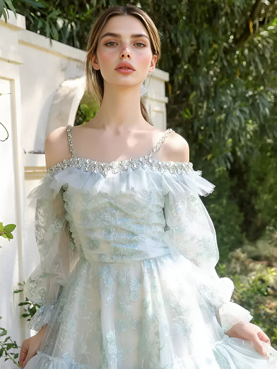 Spaghetti Strap Square Neck Ruffles Patchwork Mini Dress Sleeveless Ball Gowns Evening Fairy Party Cocktail Dresses