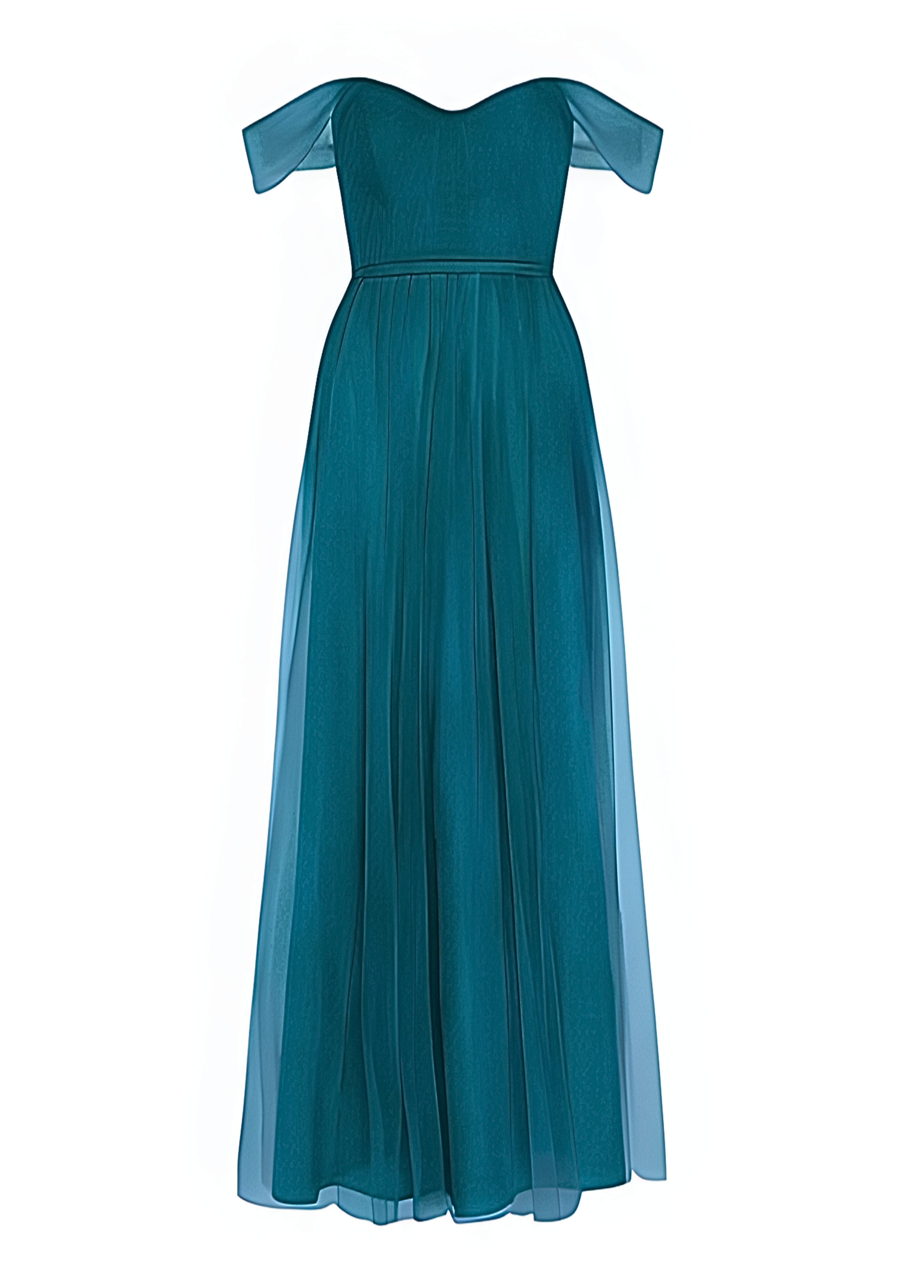 Bardot Bridesmaid Dress in Emerald Dawn Tulle