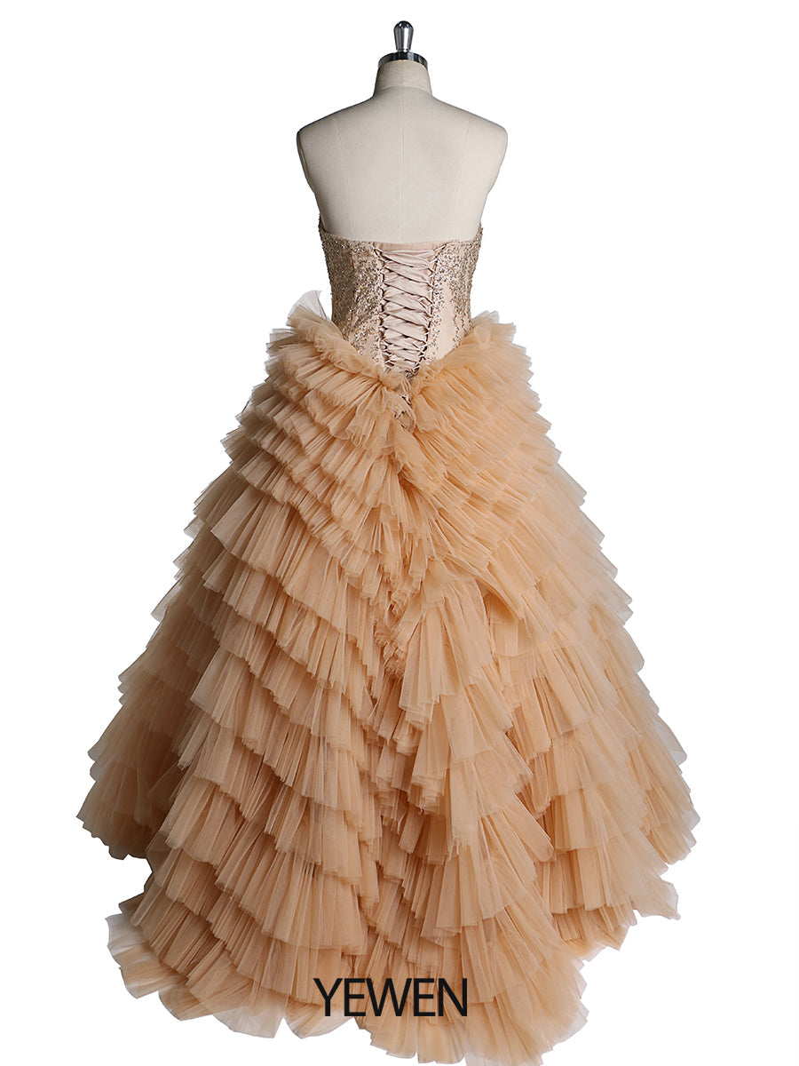 Sleeveless Strapless Layered Ruffle Elegant Prom Dress Custom Colors