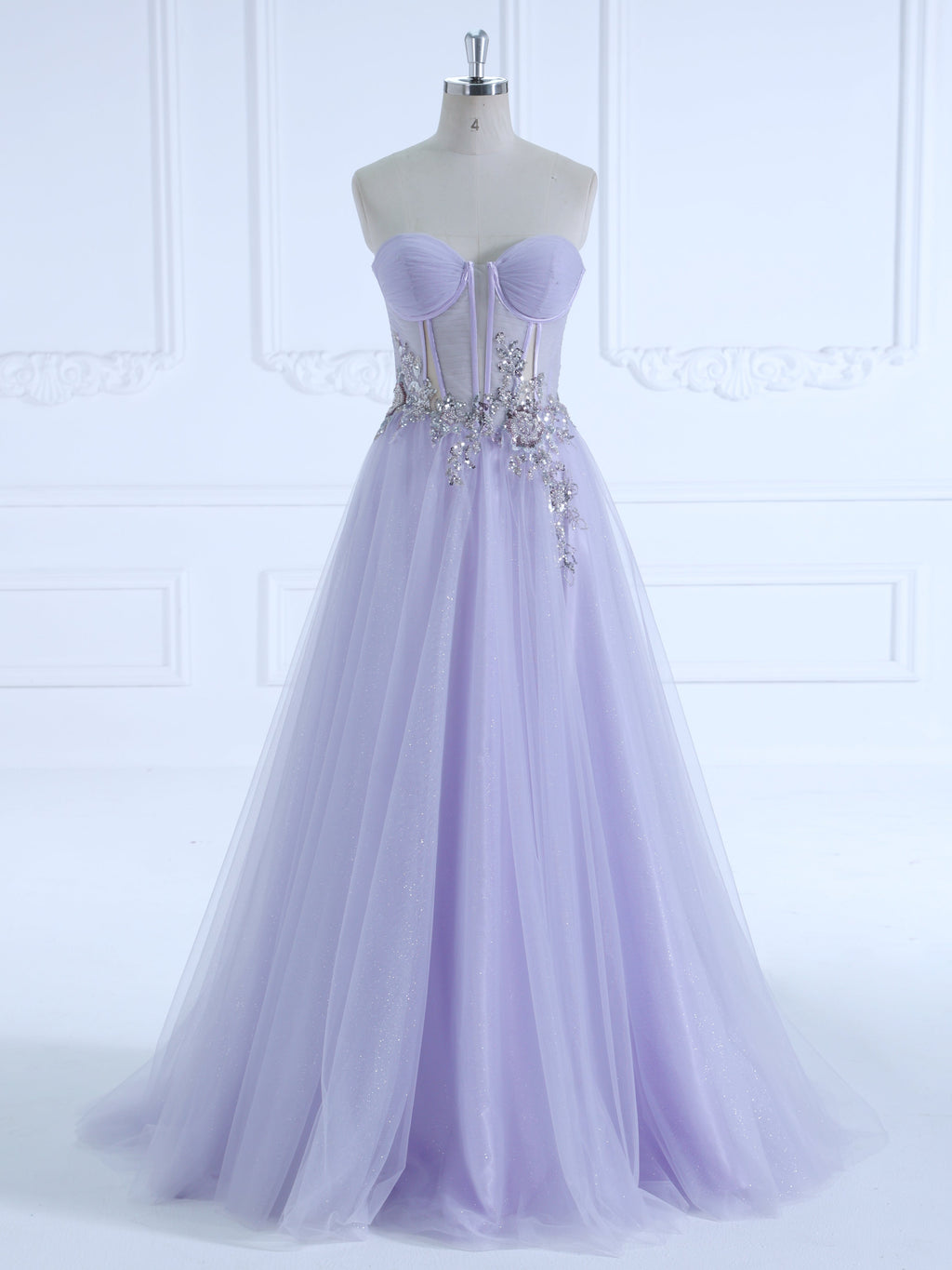 A-line Off the Shoulder Floor-Length Light Purple Prom Dresses With Sequins Beads  #18465