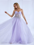 A-line Off the Shoulder Floor-Length Light Purple Prom Dresses With Sequins Beads  #18465