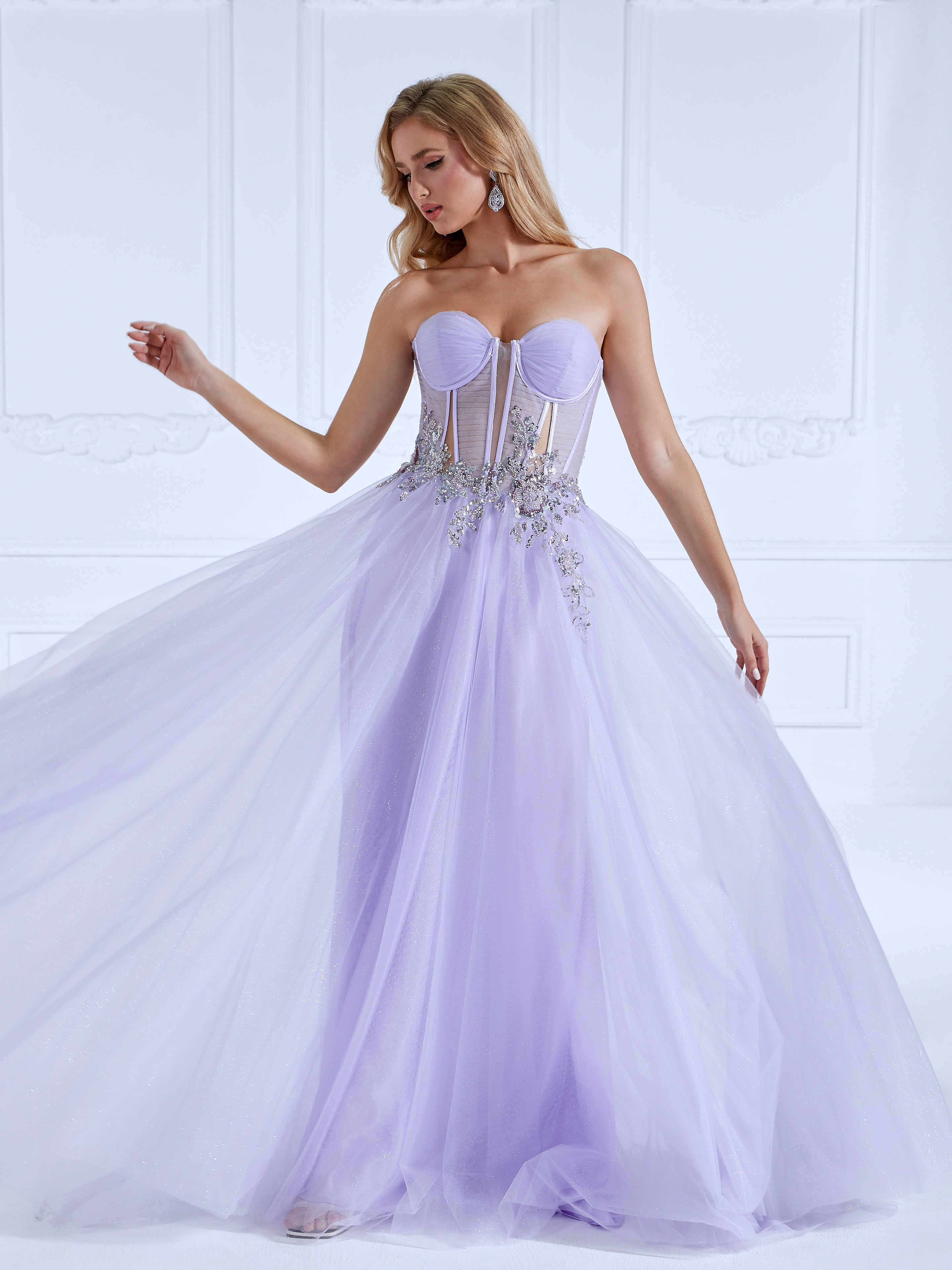 A-line Off the Shoulder Floor-Length Light Purple Prom Dresses With Sequins Beads  #18465