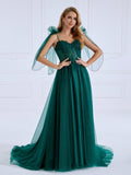 A Line Sweetheart Sweep Train Green Evening Dresses Photo Shoot Gown #0406