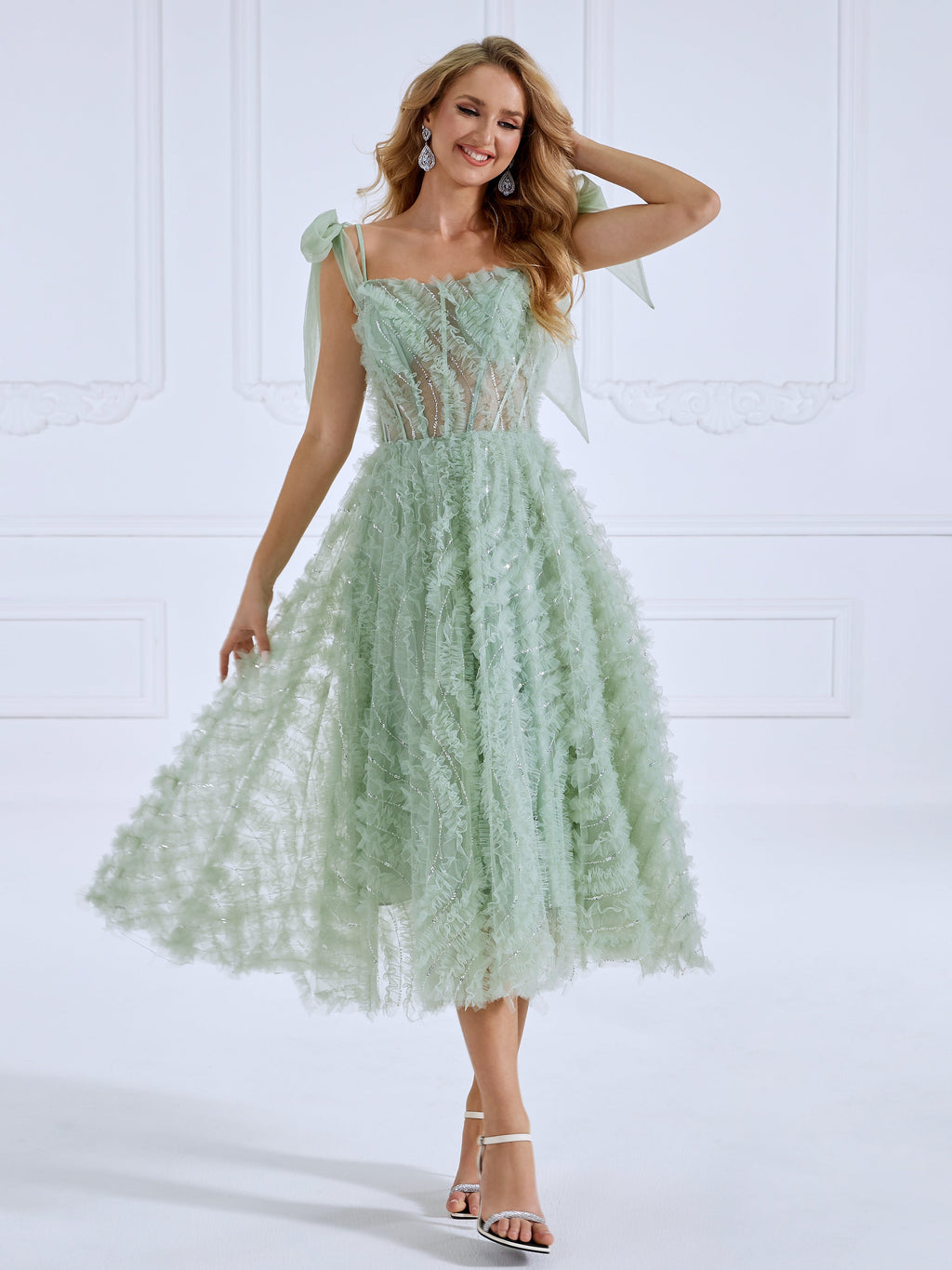 Sleeveless Scoop Neckline Ruffled Prom Dress #0331