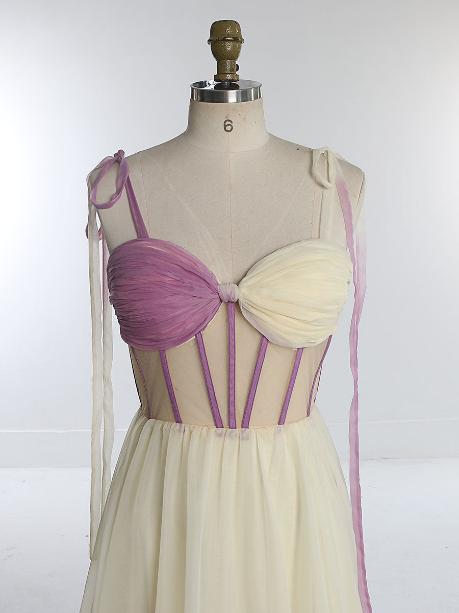 Fashion Spaghetti Strap Contrast Color Prom Dress Floor Length Photoshoot Dress YW231047