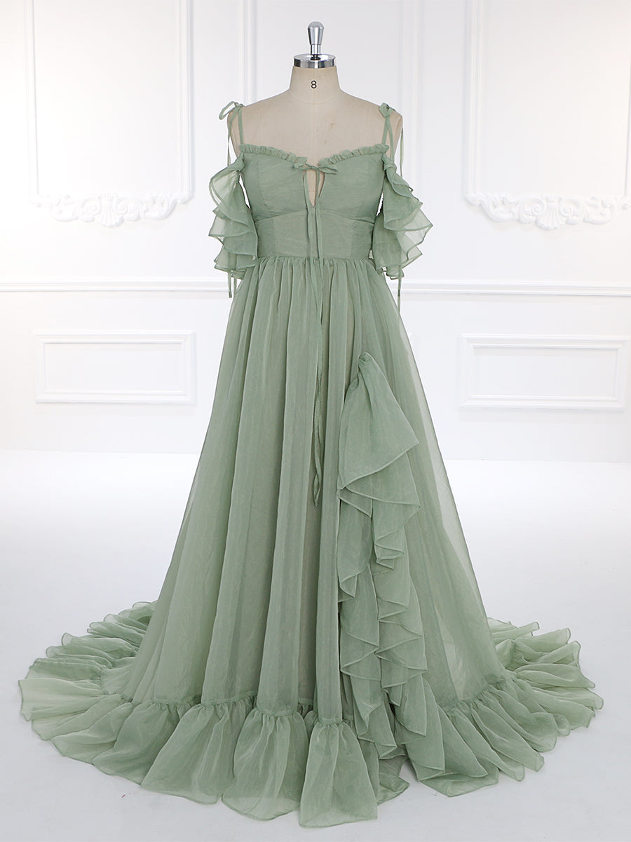 New Woman Dress Side Slit Ruffles Maxi Photo Shoots Dress Custom Colors YW230506