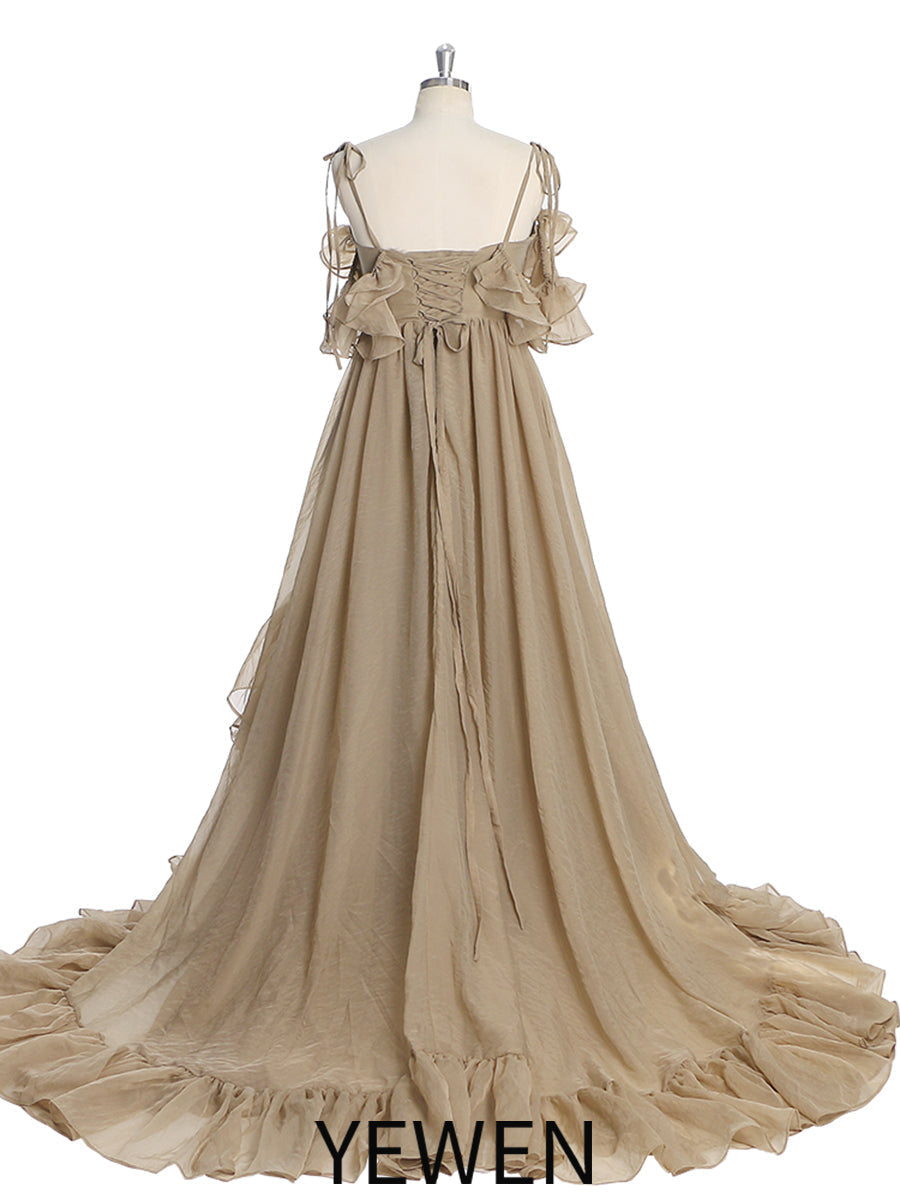 New Woman Dress Side Slit Ruffles Maxi Photo Shoots Dress Custom Colors YW230506