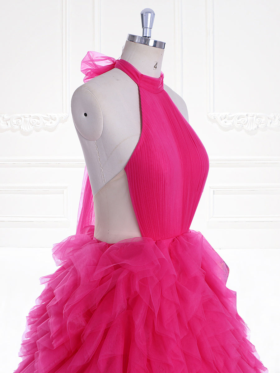 High Neck Tulle Ruffles Prom Gown Colored Wedding Dresses YW230729