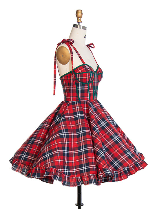 Vintage Christmas Plaid Dress A-Line Party Tartan Dresses YW243106