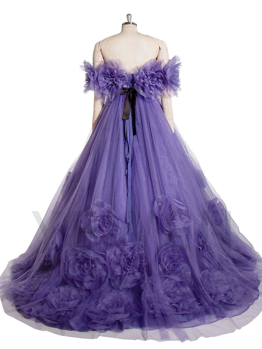 Elegance Off The Shoulder Handmade Flower Colored Wedding Dresses Ball Gown YW241006