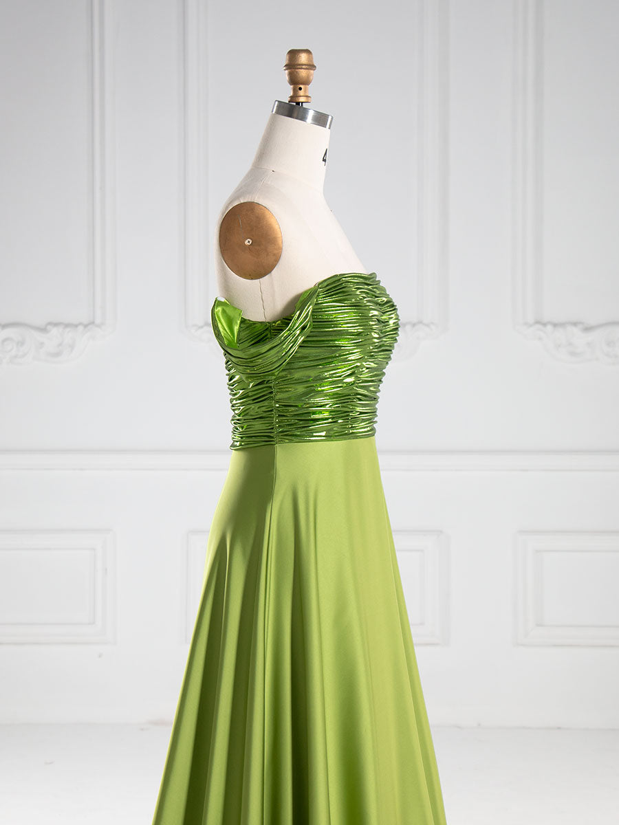 A-line Off The Shoulder Floor Length Satin Prom Dresses YE3005