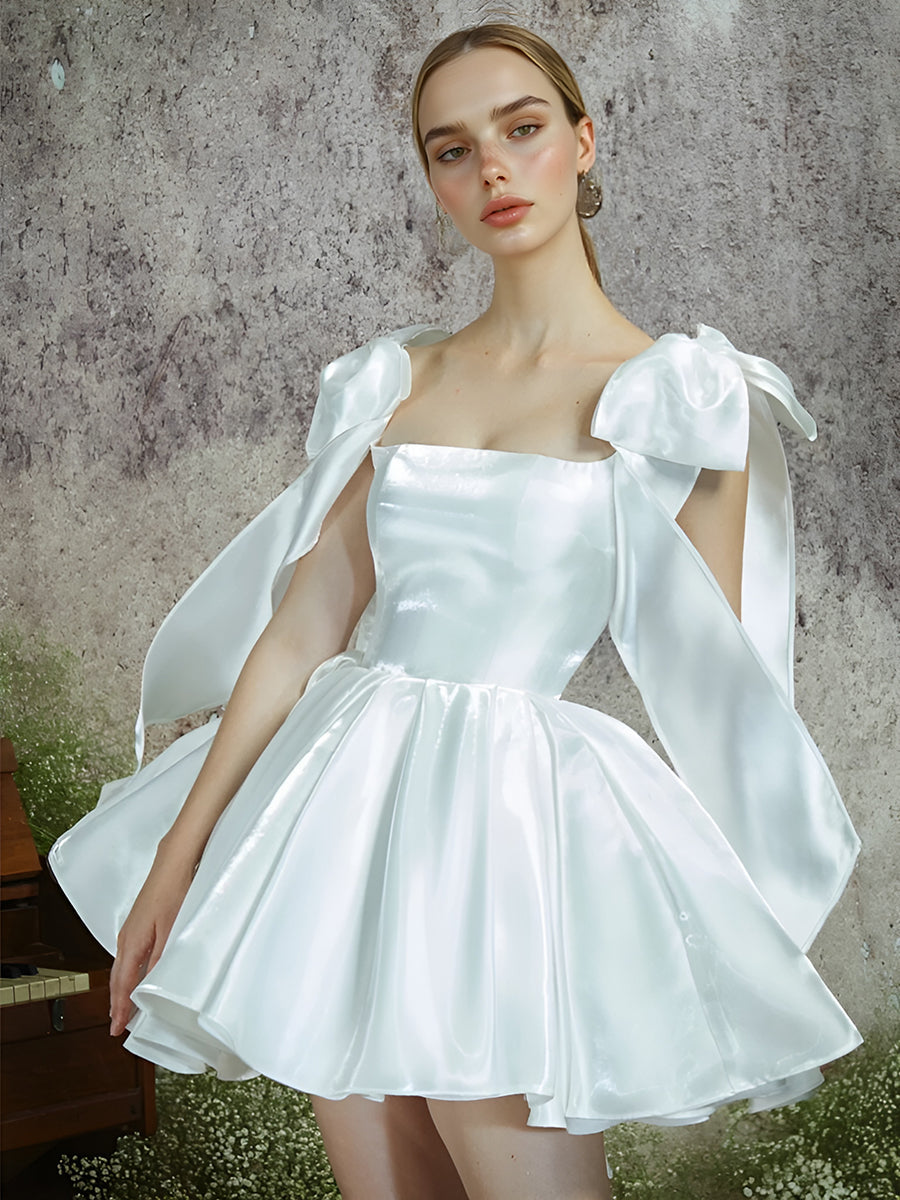 Elegant Organza Brida Dress Mini A Line Bow Straps Girls Birthday Bridesmaid Dress