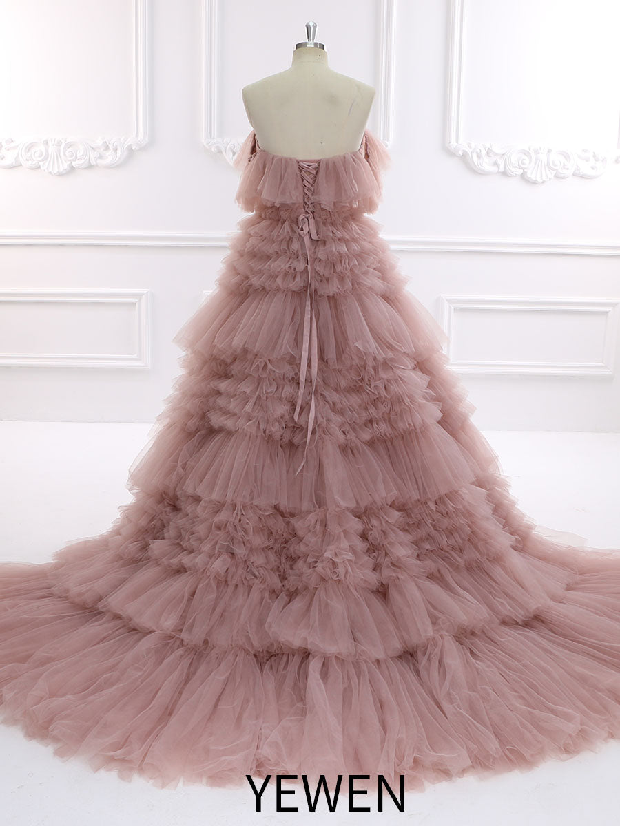 Elegant Off Shoulder Ruffles Colorful Wedding Dresses Tulle Dress for Photo Shoot YW231157