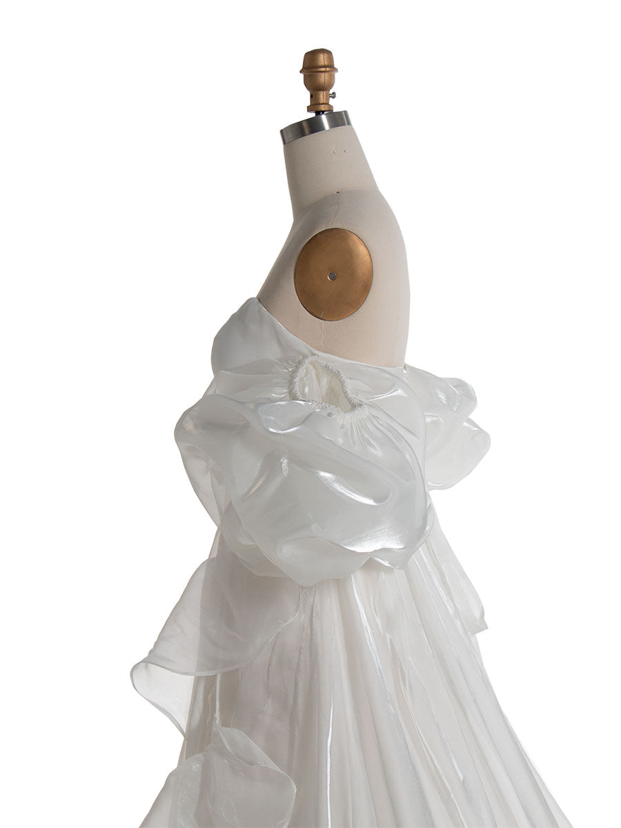 Detachable Short Puffy Sleeves Oragnza Holiday Dress Colored Weddng Dresses YW240081