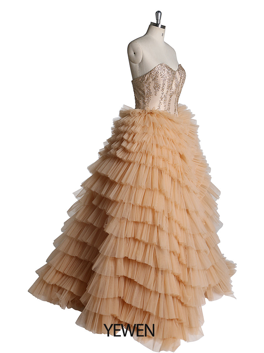 Sleeveless Strapless Layered Ruffle Elegant Prom Dress Custom Colors