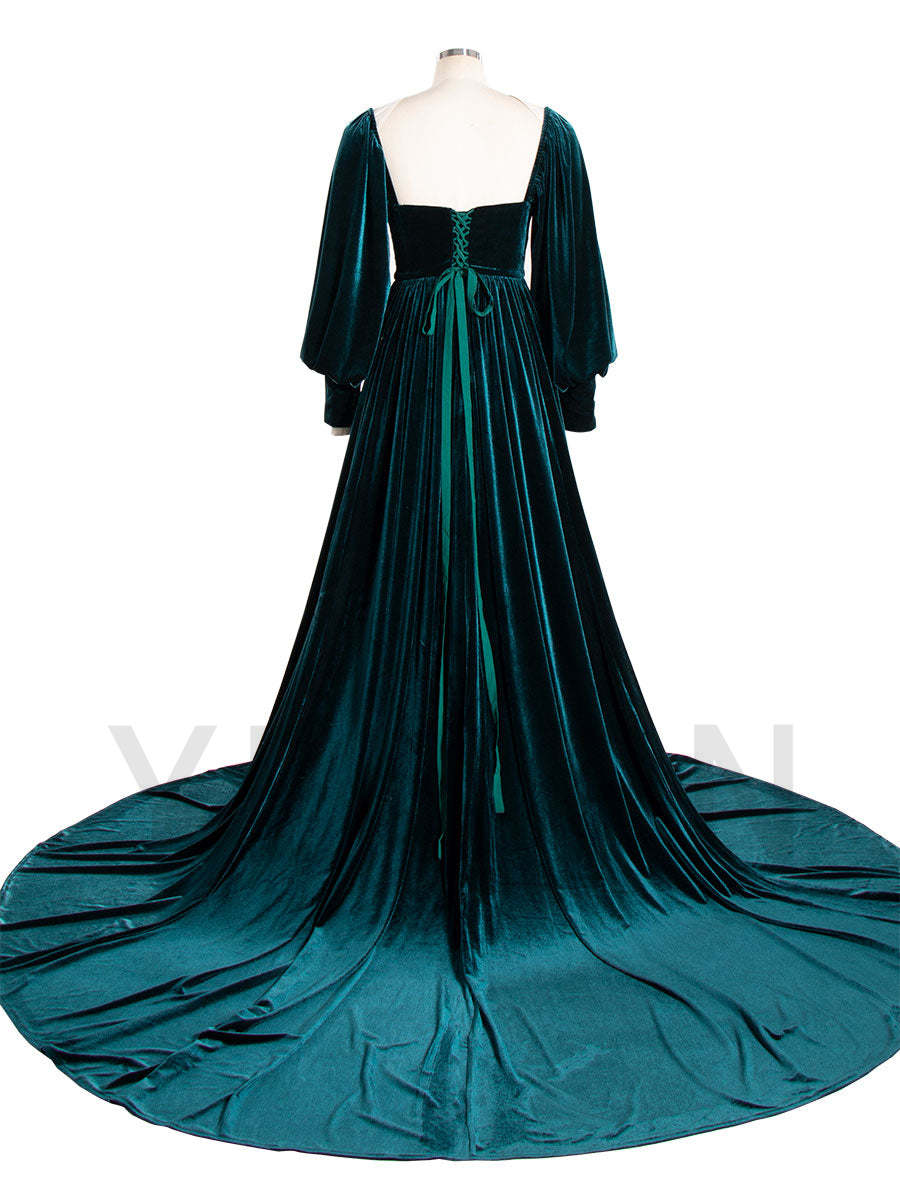 Fall Long Sleeves Velvet Evening Dress for Photo Shoot Outfit Gown YW240088