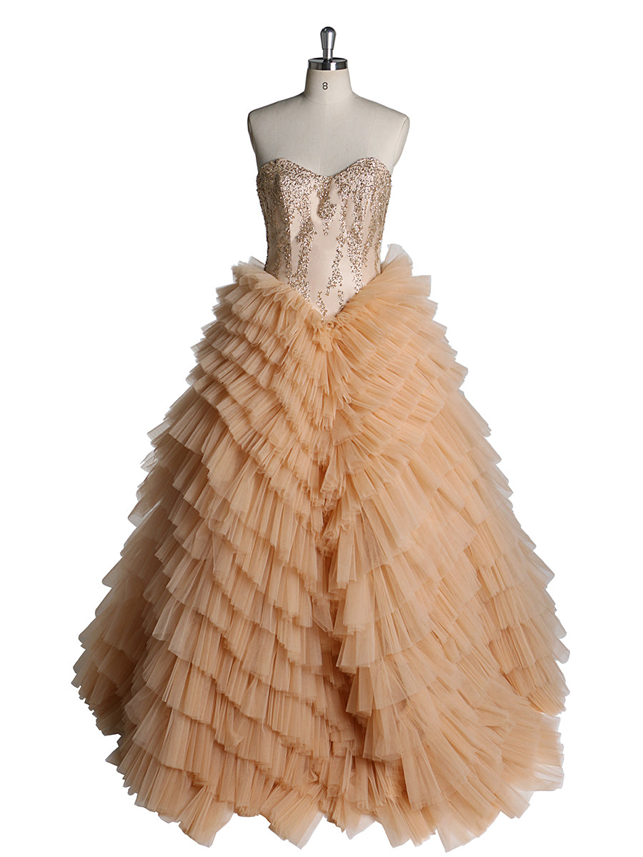 Sleeveless Strapless Layered Ruffle Elegant Prom Dress Custom Colors