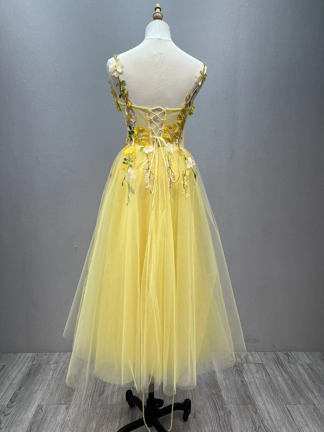 Ankle Length Prom Party Dress with Floral Lace Appliqué Fairy Graduation dresses YE3029