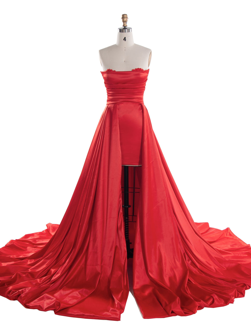 Modern A-Line Off Shoulder Red Satin Ball Gown  Bride Party Gown With Pleats YW240112