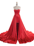 Modern A-Line Off Shoulder Red Satin Ball Gown  Bride Party Gown With Pleats YW240112