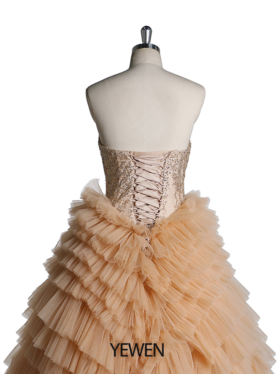 Sleeveless Strapless Layered Ruffle Elegant Prom Dress Custom Colors