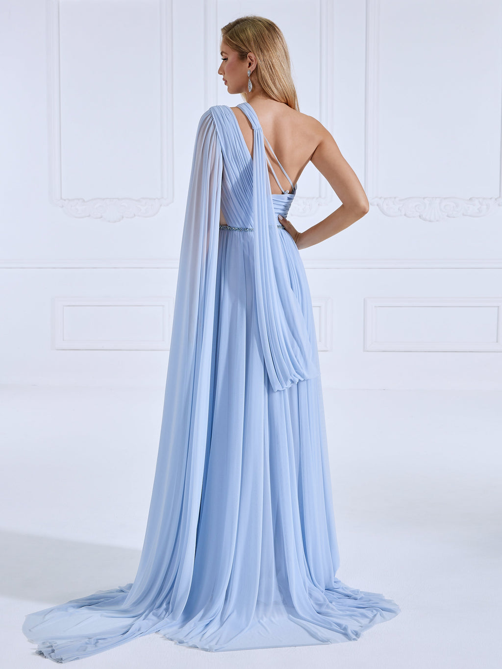 Elegant Cape Sleeve A Line Prom Dresses Soft Mesh Formal Gown #18811