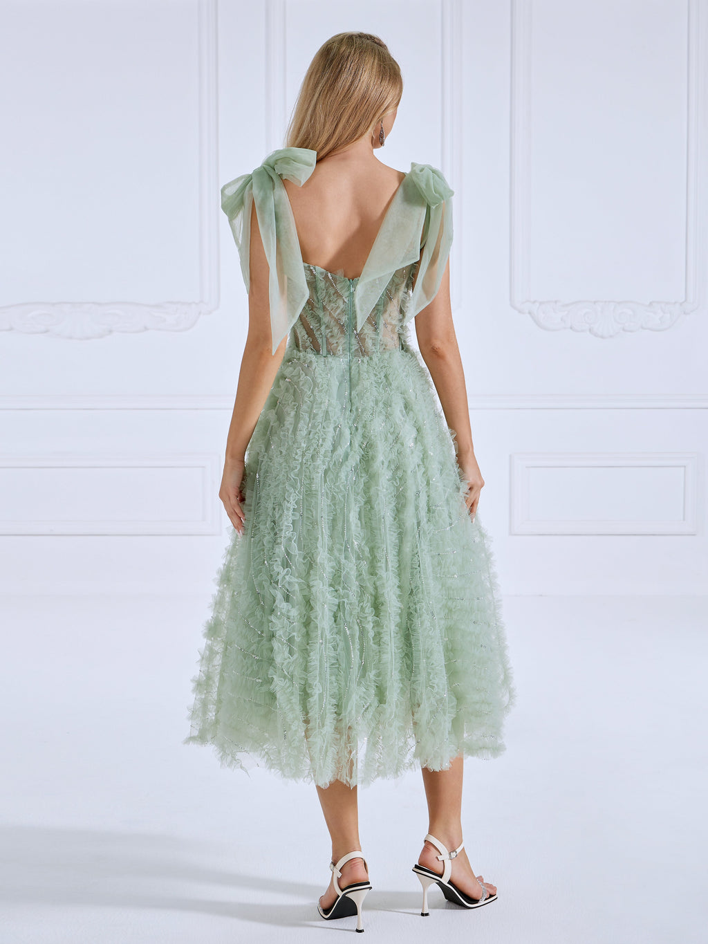 Sleeveless Scoop Neckline Ruffled Prom Dress #0331