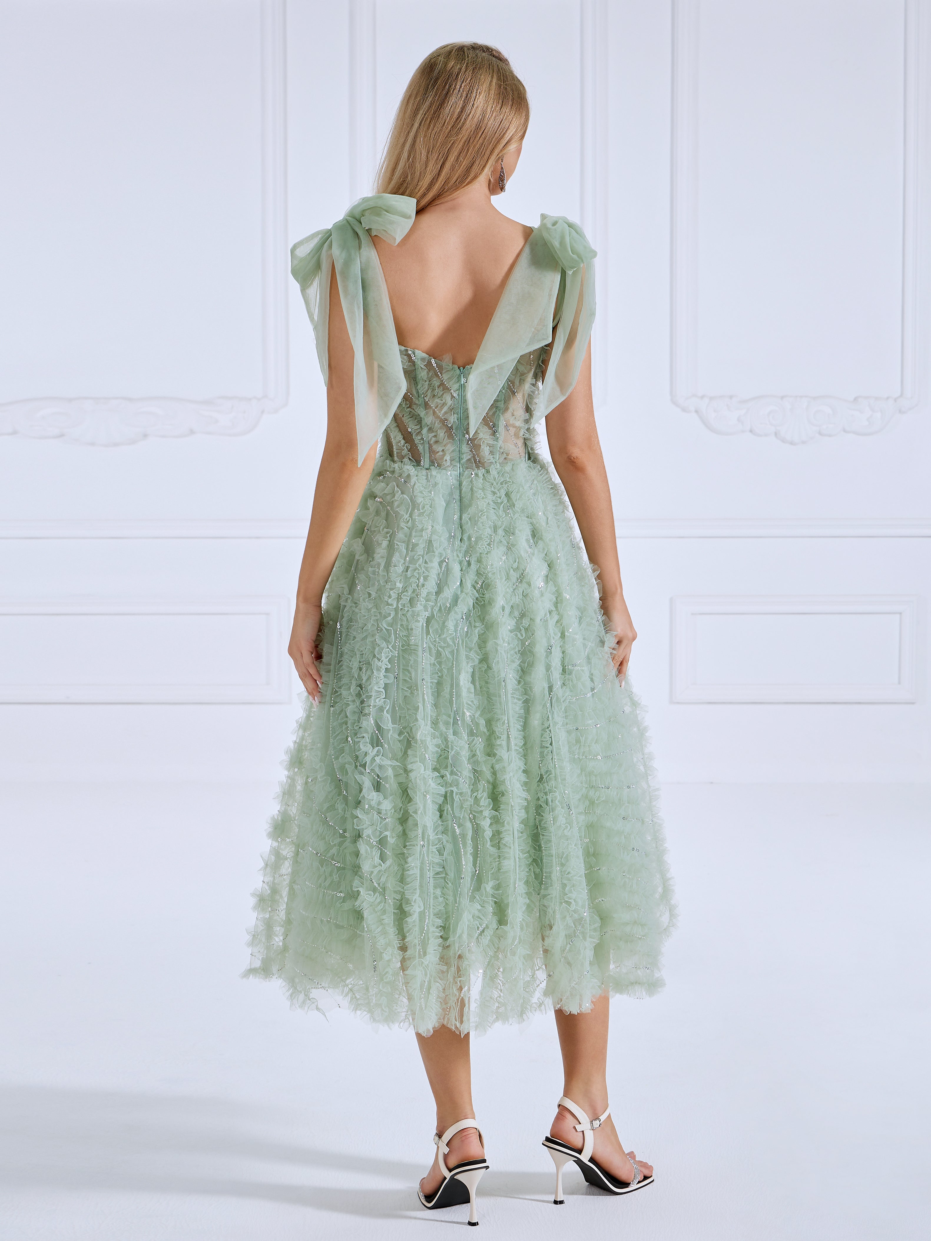 Sleeveless Scoop Neckline Ruffled Prom Dress #0331