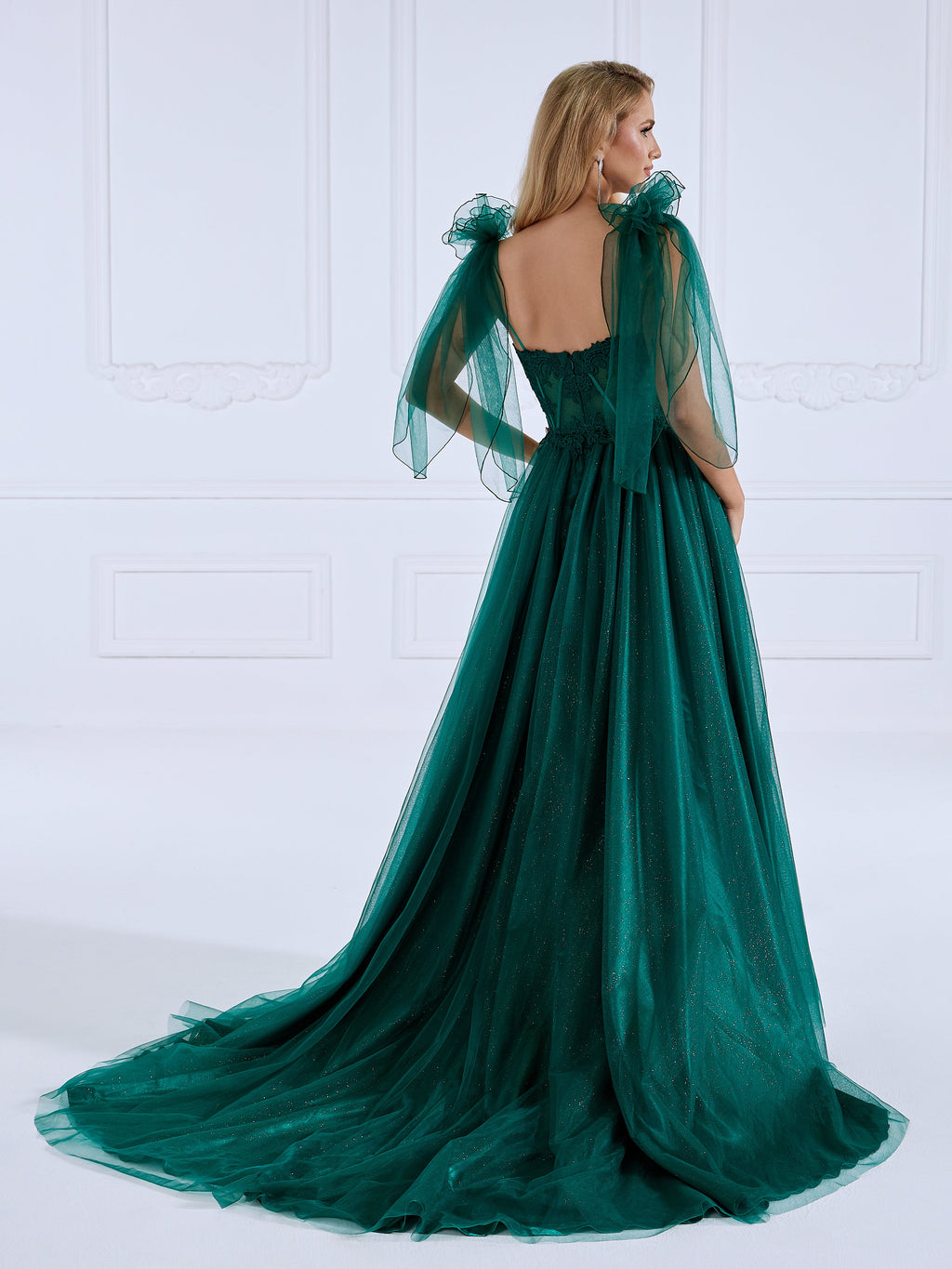 A Line Sweetheart Sweep Train Green Evening Dresses Photo Shoot Gown #0406