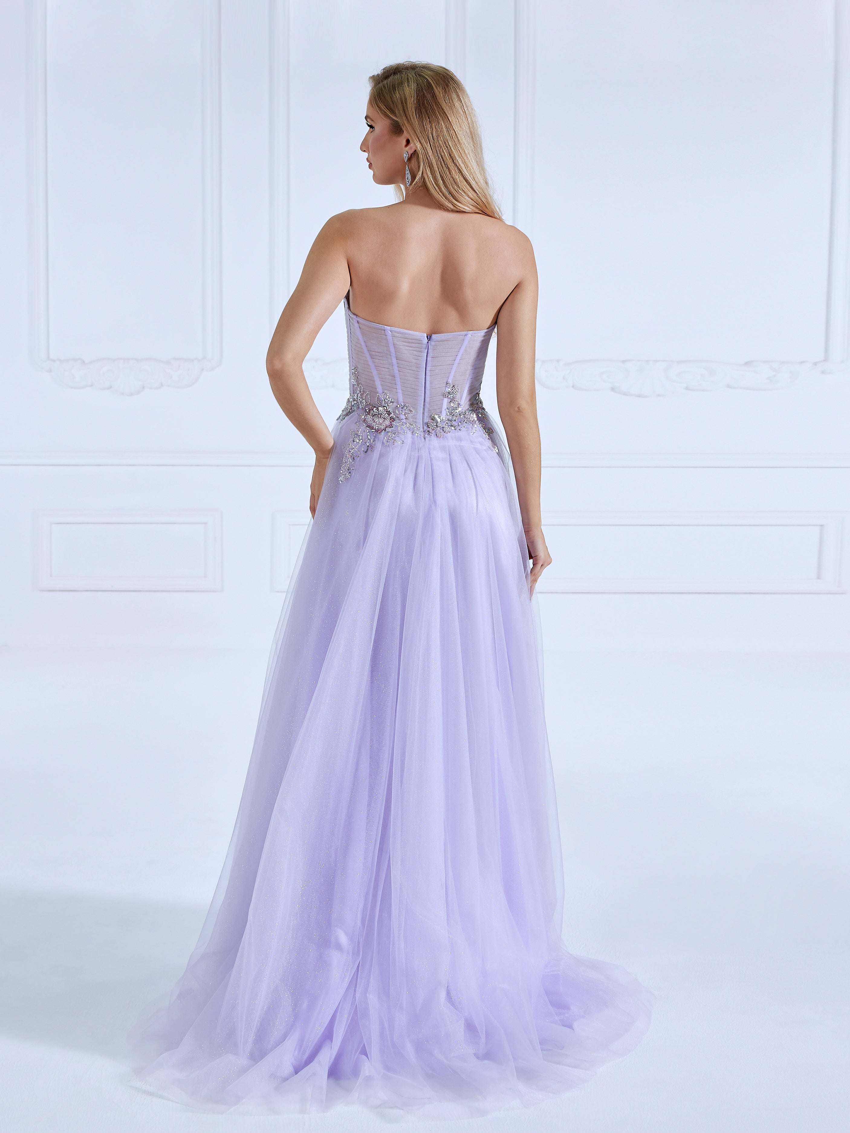 A-line Off the Shoulder Floor-Length Light Purple Prom Dresses With Sequins Beads  #18465