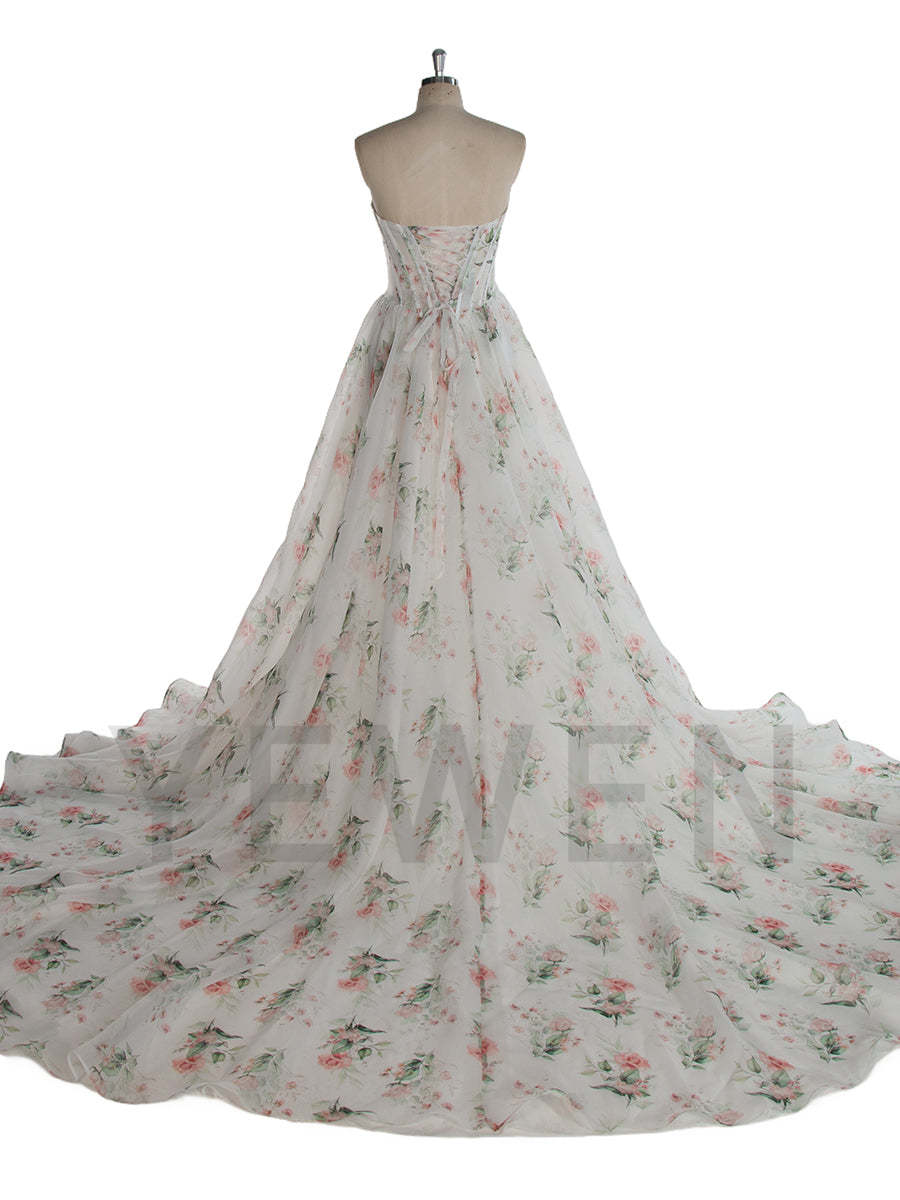 Princess' Dress Organza Floral Wedding Dress Lush Long Train Wedding Bridal Dress with Slit YW243142