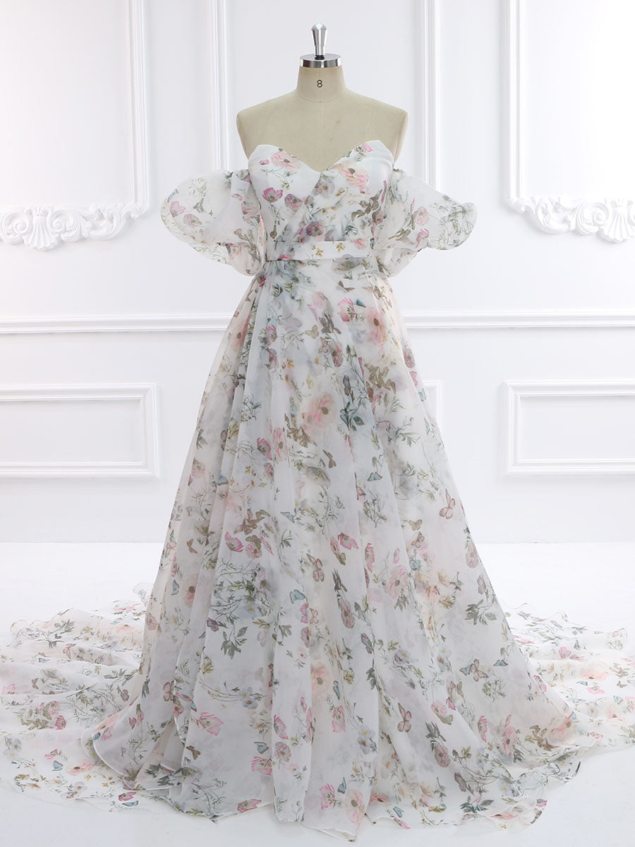 Detachable Sleeves Printing Colorful Floral Wedding Dresses Birthday Party Dress YW230730