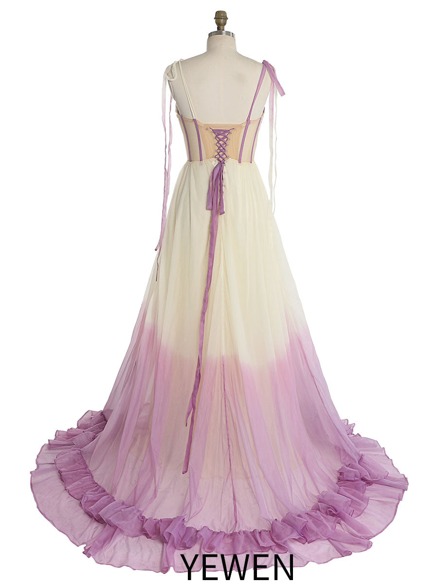 Fashion Spaghetti Strap Contrast Color Prom Dress Floor Length Photoshoot Dress YW231047