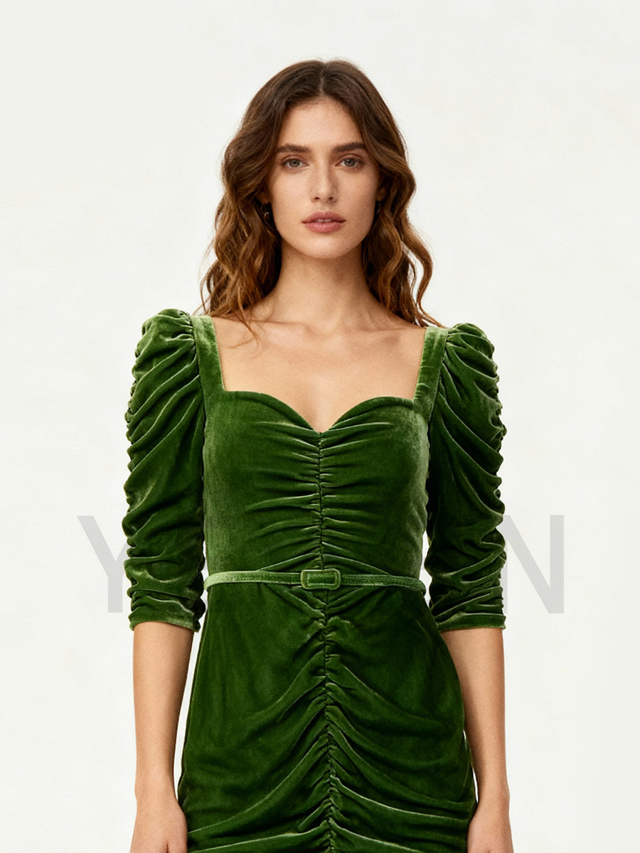 Blue Velvet Women's Evening Gown Midi Length Party Dress