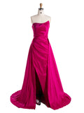 Rose Pink Mermaid Strapless Sweep Train Satin Prom Dresses YE3006