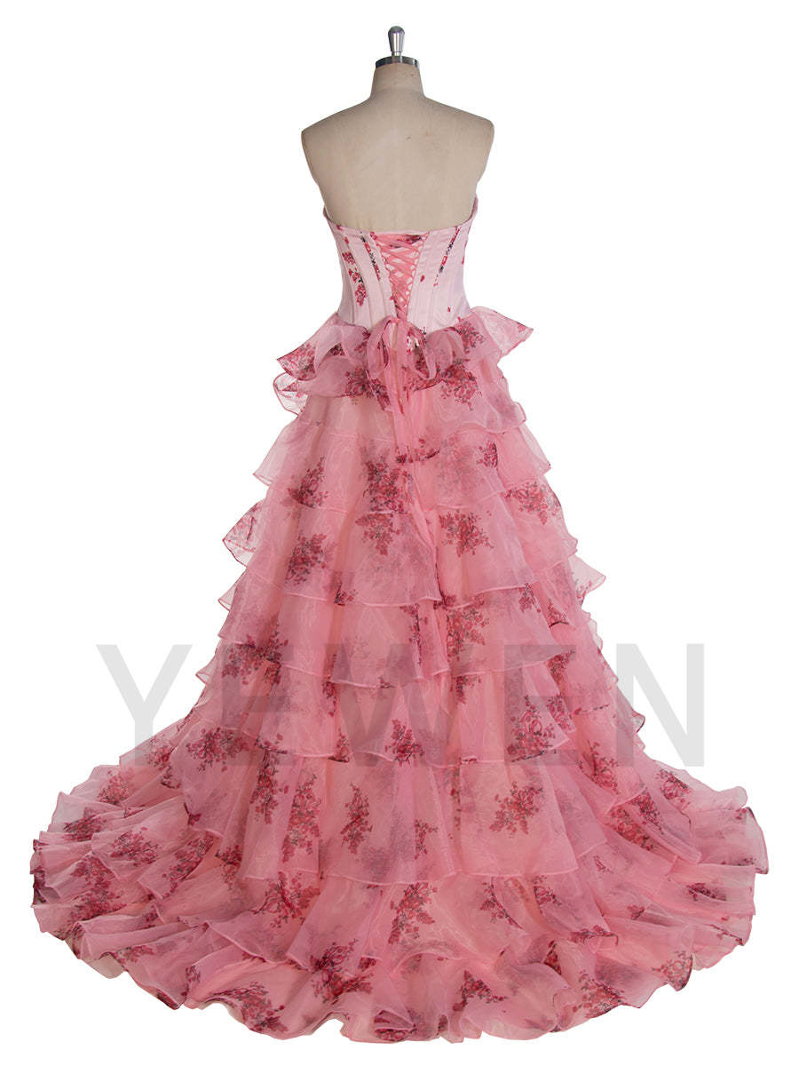 Gorgeous A Line Off The Shoulder Printed Long Prom Dress With Ruffles United Kingdom YW240048