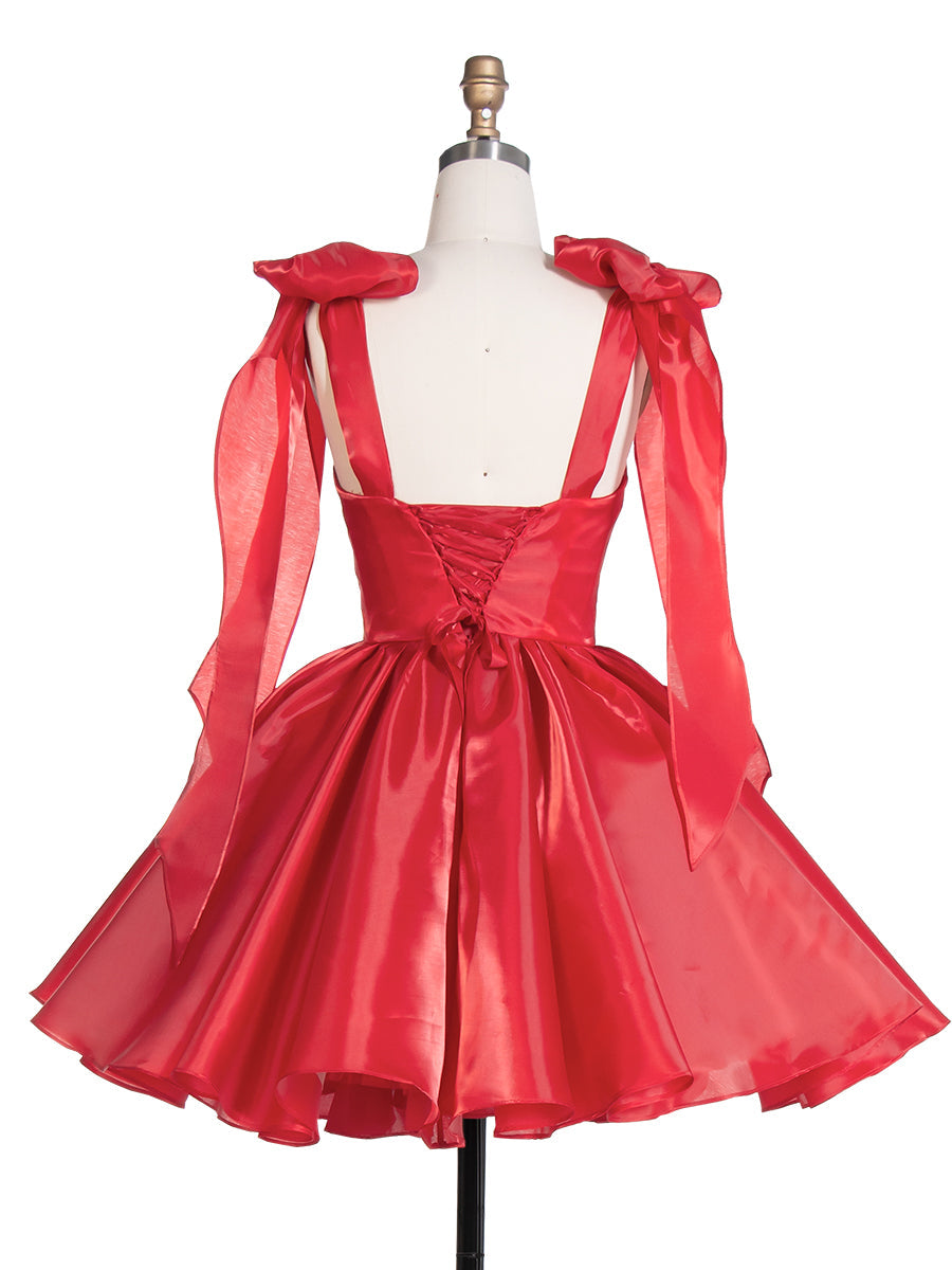Bow Accent Sweetheart Short Mini Homecoming Dresses Red Christmas Party Dress YW243100